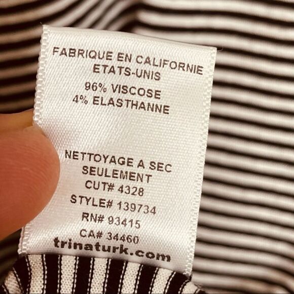 Trina Turk Striped Jersey Long Sleeve Dress Black White Size 0 - Picture 7 of 9